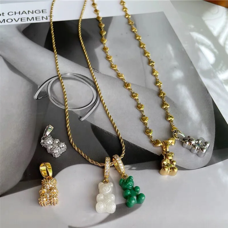 Popular acrylic&resin Trendy bear earrings and necklace pendant dangle jewelry for girls ladies
