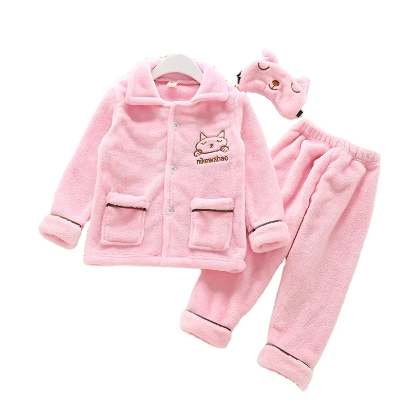 Children thermal flannel pajamas set homewear children sleepwear