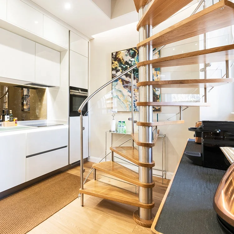 Best Quality And Low Price Glass Railing System Red Oak Tread & Stair Balcony Fence Part Spiral Staircase