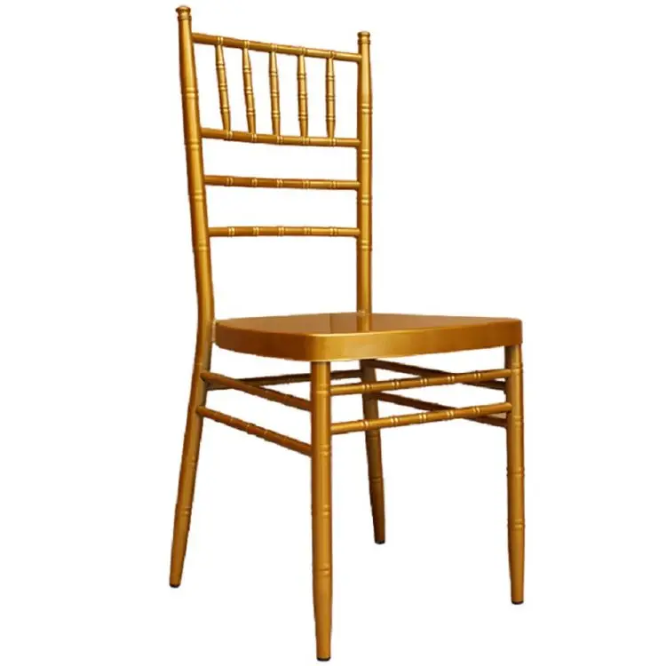 Best price stacking gold chrome chair stainless steel wedding dining chair and tables for events hotel banquet hall