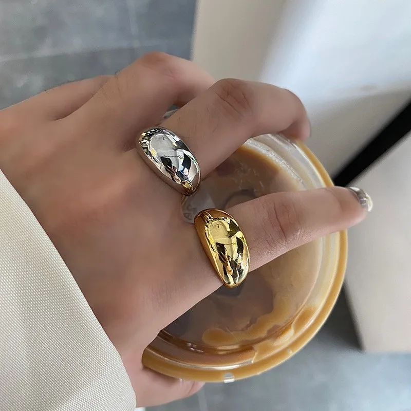 Fashion Glossy Gold Plated Ring Charm Geometric Open Ring Wide Bend Finger Rings Jewelry Women Wholesale