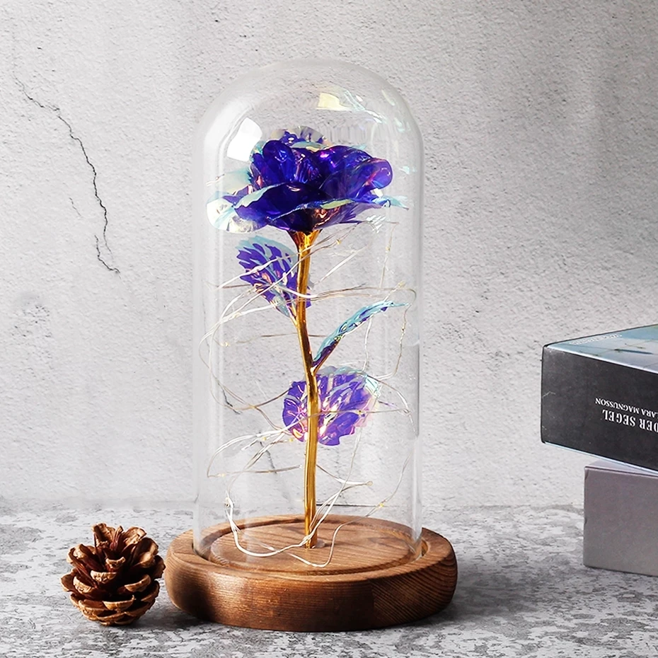 Glass Rose in Gift Box Wholesale Forever Eternal Everlasting Preserved Rose Flower in Glass Dome for Valentine
