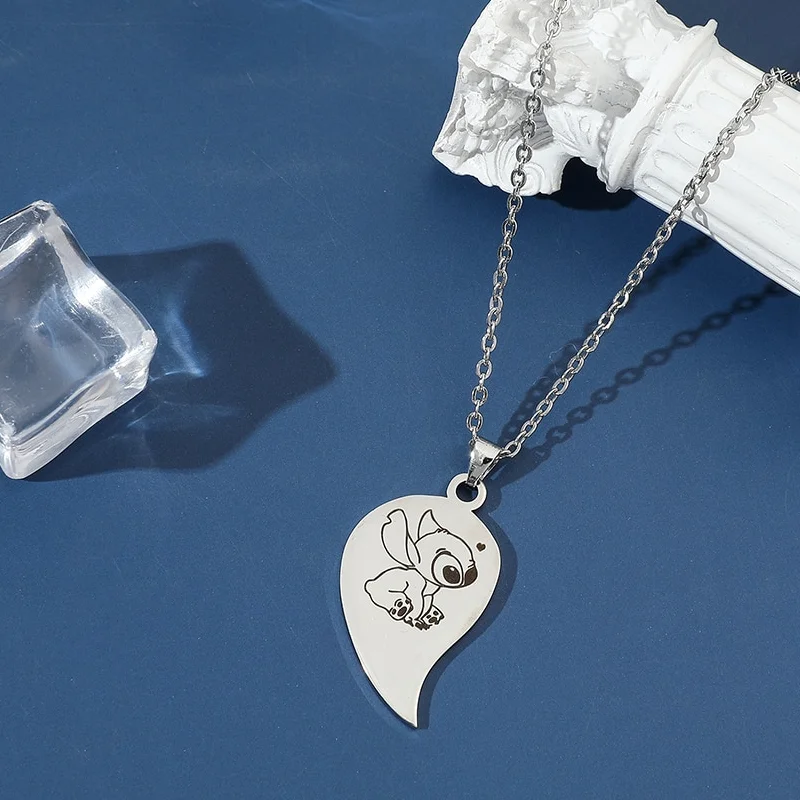 Necklace Stainless Steel Magnetic Attraction Cute Figure Stitch Heart Pendant Neck Chain Lovers Jewelry best friends necklace