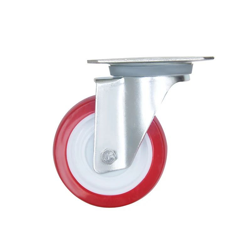 New European Style Casters 3/4/5 Inch  Polyurethane Red PU Wheels Castor Fix /With Brake Type  For Industrial