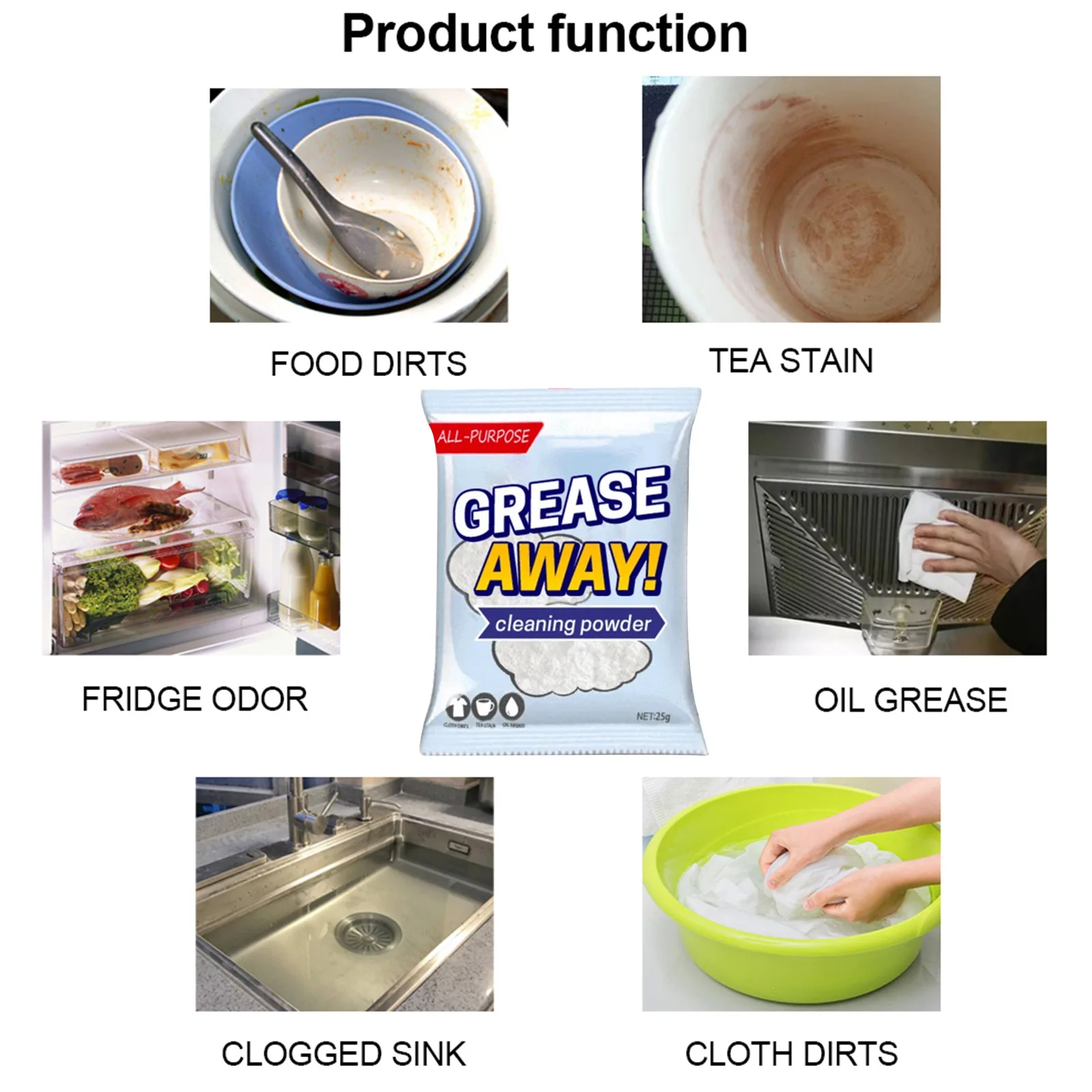 Foreign trade cross-border kitchen stain removing powder cleaner Kitchenware oil stain cleaning stainless steel stain removal