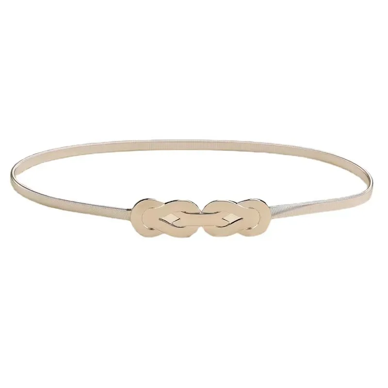 Hot Sale  Women Gold Skinny Metal Waist Belt Gold Knot Designer Waistband Elastic Metal Chain Belt For Dress