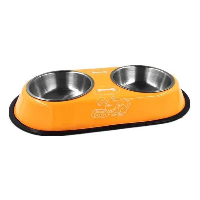Large Size Oval Shape Dog cat food water Feeder Stainless Steel Pet Double Bowls