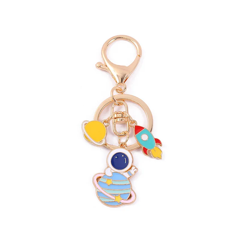 Astronaut Planet Rocket Keychain Metal Key chains Universe Outer space Travel Enamel Keychain