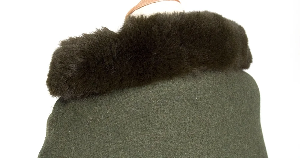 
Wholesale Army Green Women Winter Cape Poncho Blending Pashmina Fur Stole Shawl Scarf With Fur Trim 