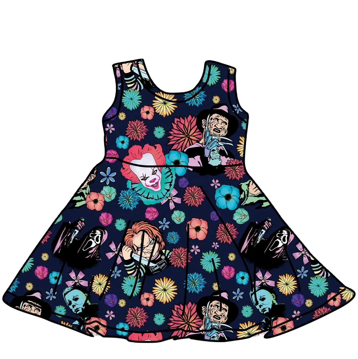 Wholesale Halloween Printed Ruffle Vest Sleeve Girls Dress Baby Frock Designs Girl Skirt Little Girls Dresses A1 Children Sweet