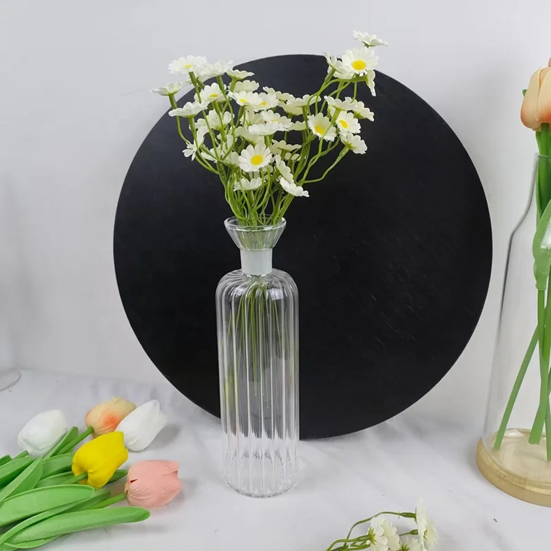 Table top decorative striped tall glass vases clear glass cylindrical vases for centerpieces