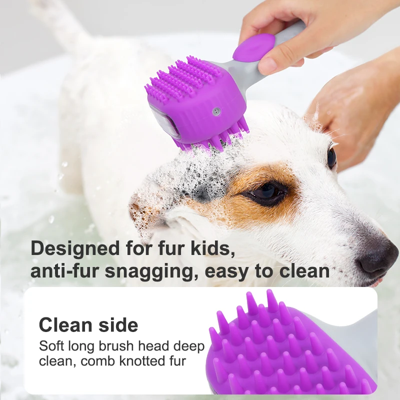 2 in 1 Soft Grooming Hair Cat Pet Cleaning Shampoo Dispenser Massage Wash Shower Soap Scrubber Dog Bath Brush