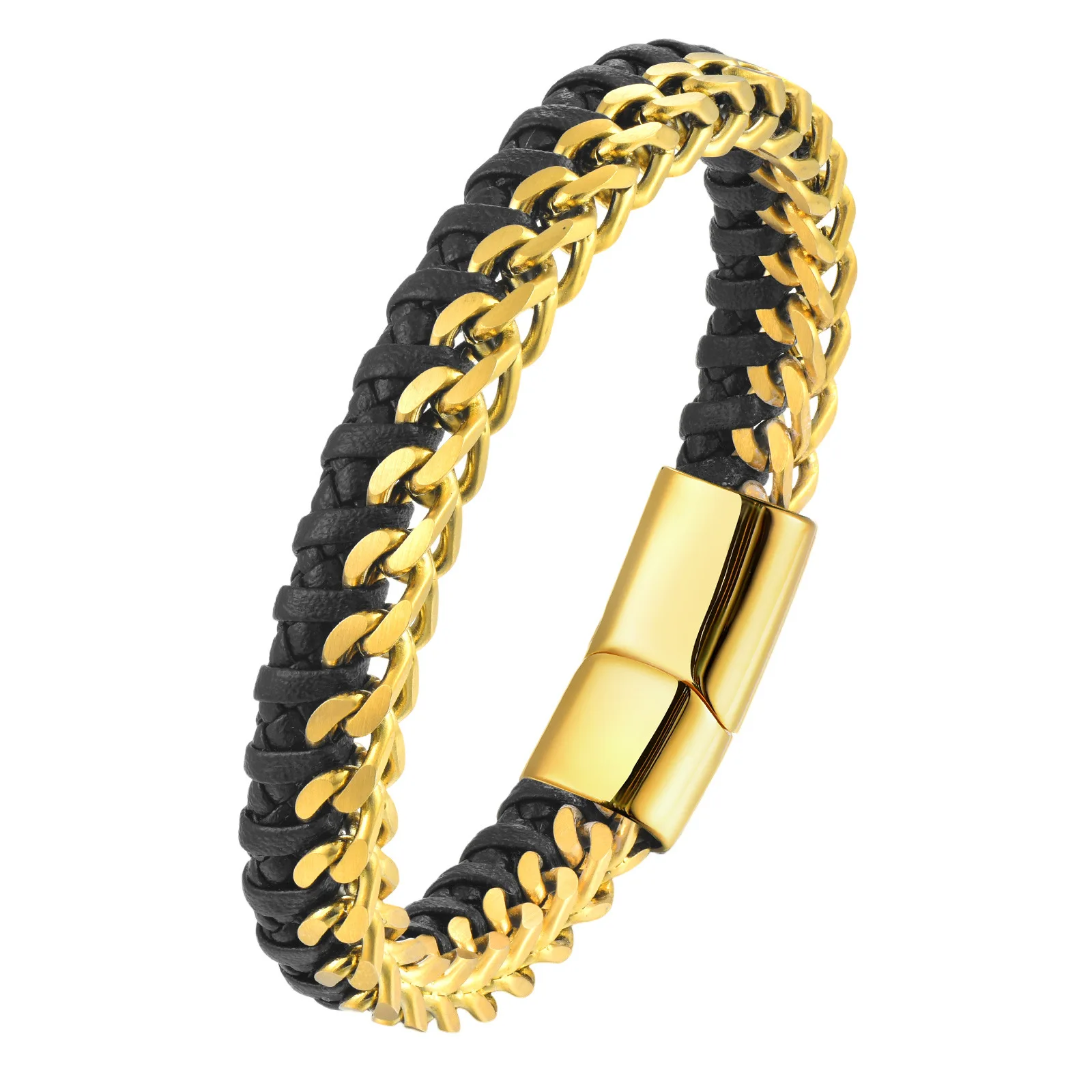 Leather rope bracelet for men stainless steel leather braided chain bracelet trendy simple versatile fashion jewelry wholesale