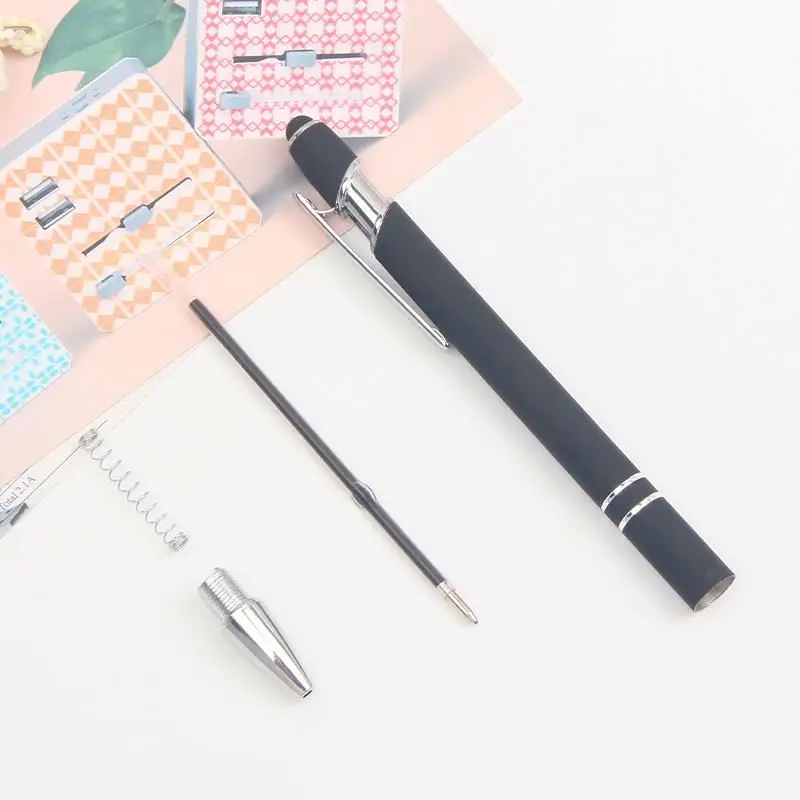 advertising ballpoint pen custom logo press rubber metal ball pens with stylus promotional gift pen