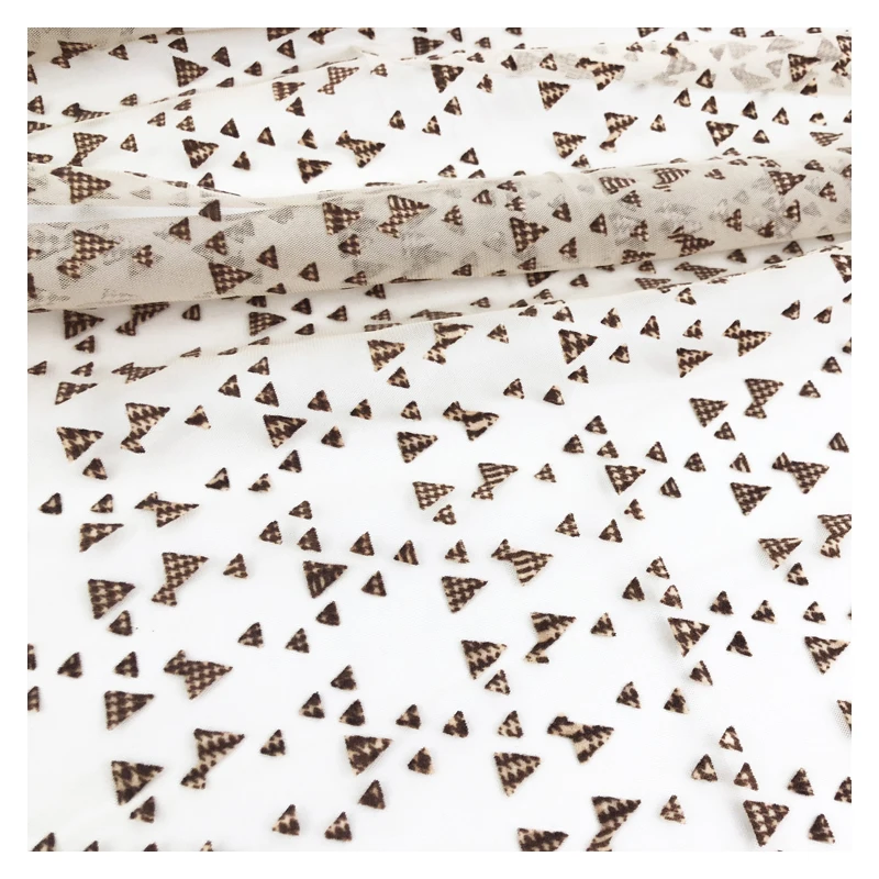 
Spring and summer Tulle fabric Triangular geometric pattern Soft flocked mesh fabric voile fabric polyester 