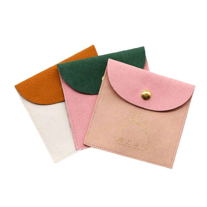 manufacture Custom wholesales Jewelry put together button Envelope bag Suede Microfiber Pouch Jewelry