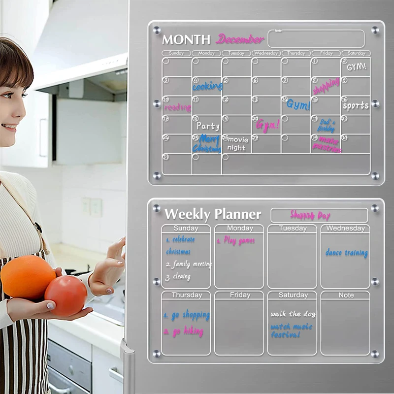 Weekly Calendar Planners Erasable Magnetic Acrylic Dry Erase Board For Fridge