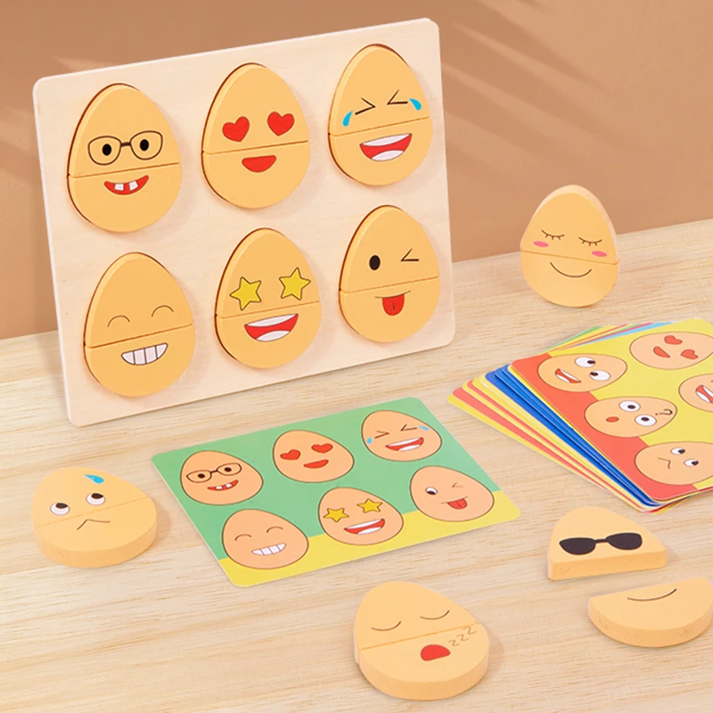 2023 Hot selling wooden puzzle funny expression egg toys for children