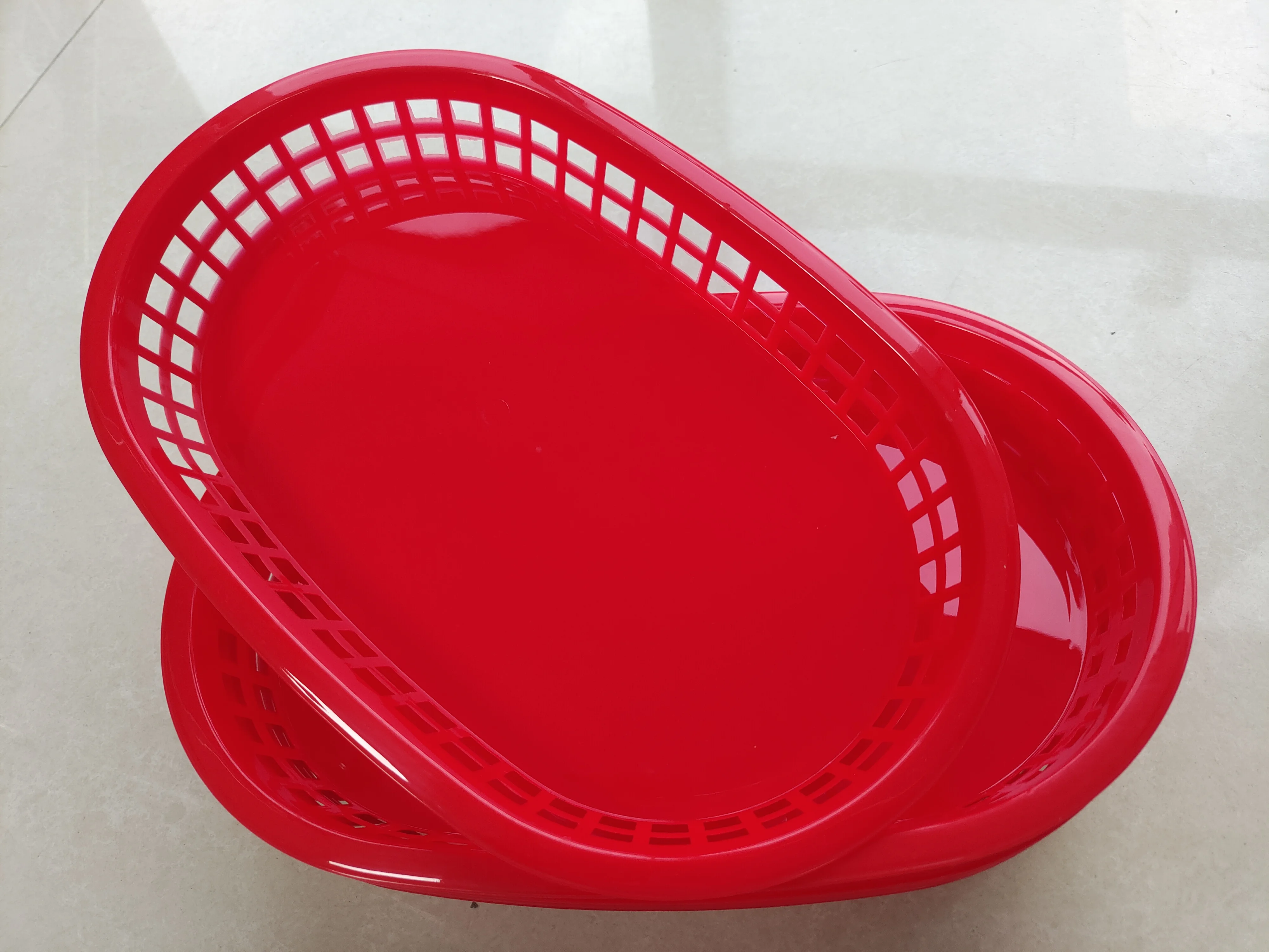 Oval Fast Food Basket Red Restaurant Tray Plastic Oval Plastic Food Burger Fruit Basket Food Serving Tray