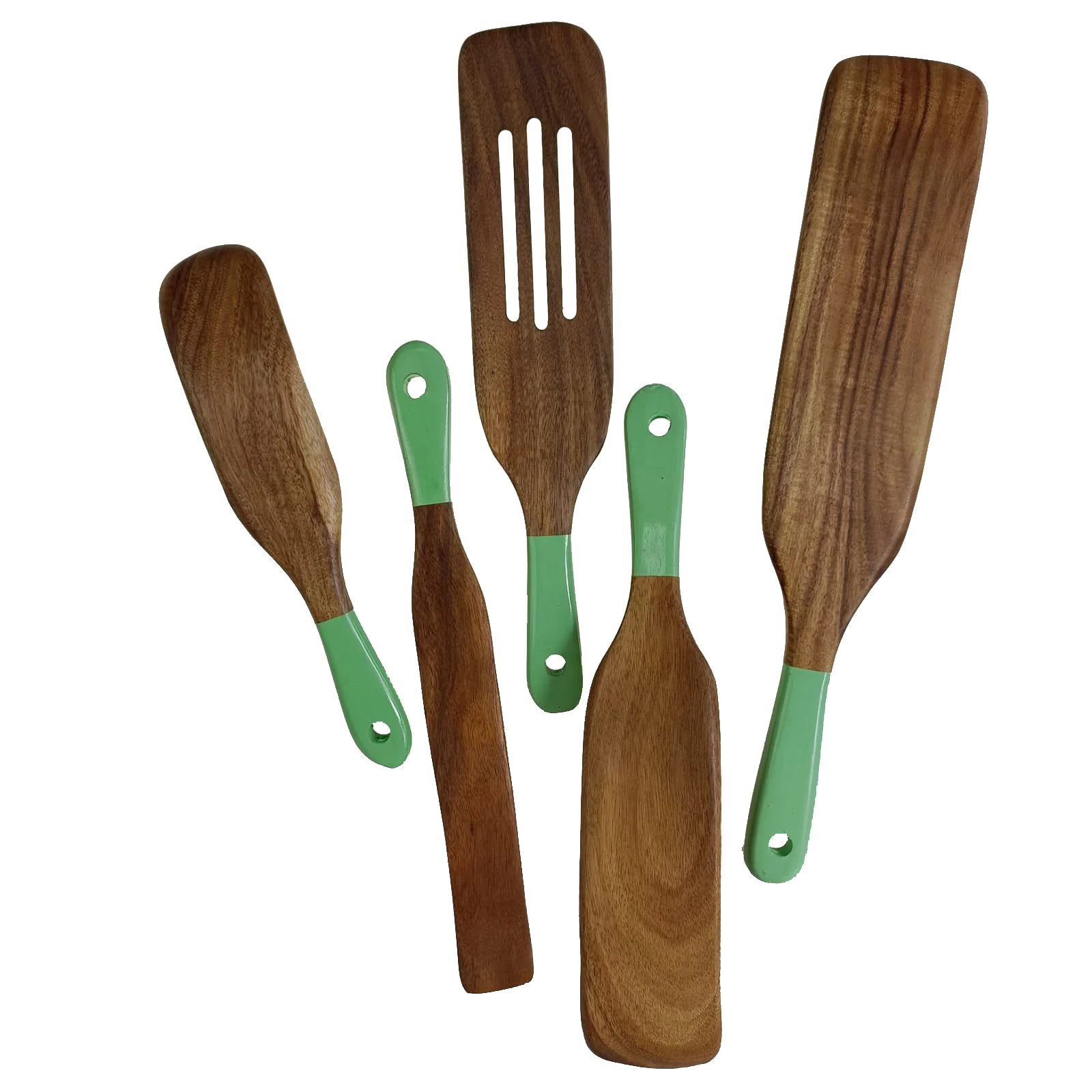 Modern Design Acasia Wood  5 Pcs Spurtles With Painted Handles Set Accessories Small Kitchen Cabinet Furniture