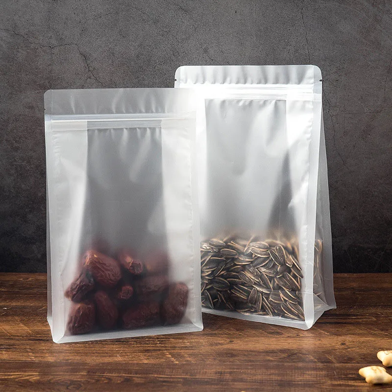 Matte Frosting Moisture-Proof Transparent Poly Zipper Bag Food Grade PP for Rice Cereal Flat Bottom Reusable Coffee Bag