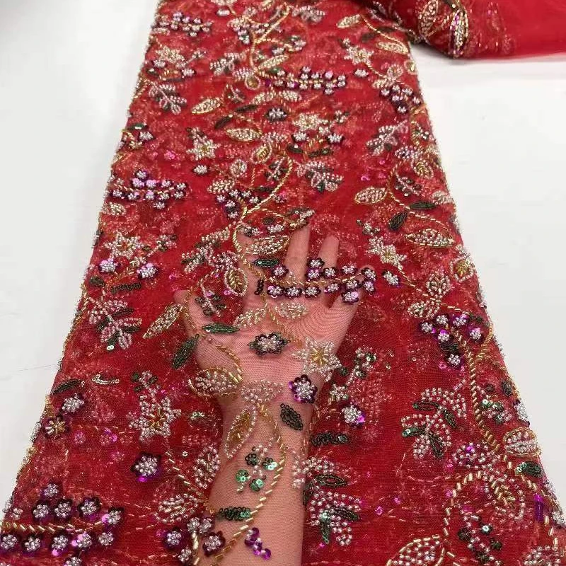 Роскошная французская Тюлевая сетчатая Кружевная Ткань 5 ярдов вышитая бисером кружевная ткань для модного вечернего платья