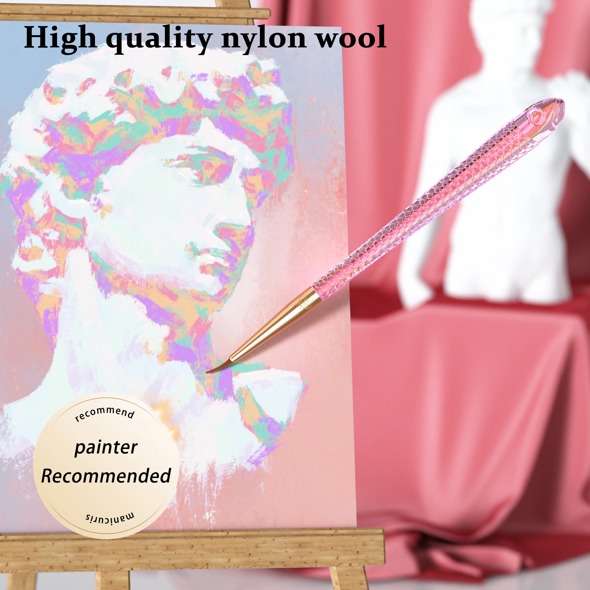 5 Pieces Set Nylon Hair Pink Acrylic Fish Scale Design Handle Artists Painting Brushes For Watercolor Gouache Oil Acrylic