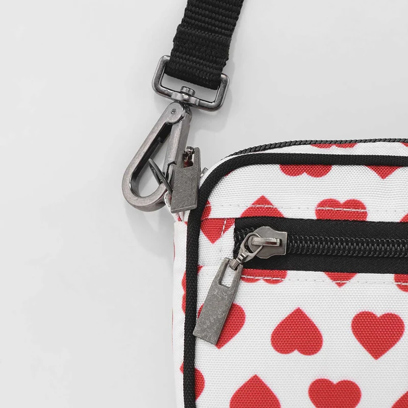 Custom Womens Cute Heart Print Zipper Square Phone Camer Sling Shoulder Purse Mini Crossbody Bag