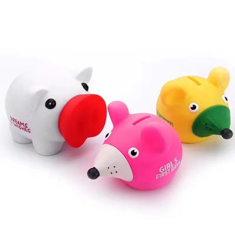 High Quality Multicolor Kids Plastic Money Coin Box Mini Cartoon Funny Kids Mouse Shape Rubber Piggy Bank for Kids Gift