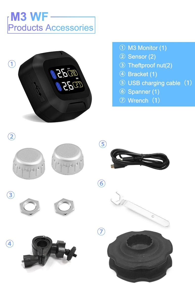 Careud External Sensor Monitor Motorcycle Moto Bicycle Tire Pressure Monitoring System Tyre Wireless Best Tpms