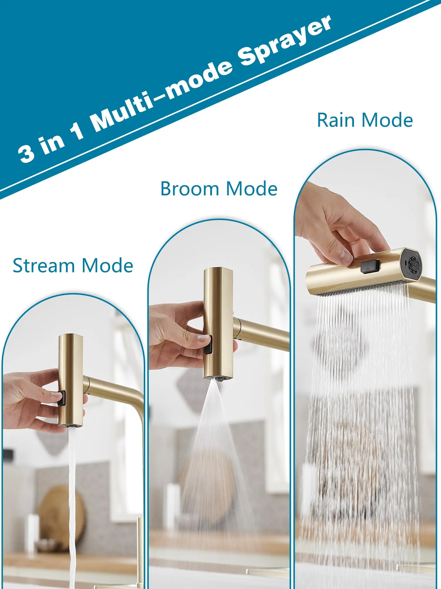 Factory Luxury Brass Kitchen Tap Sink Mixer Brushed Gold Kitchen Faucet With Pull Down Sprayer