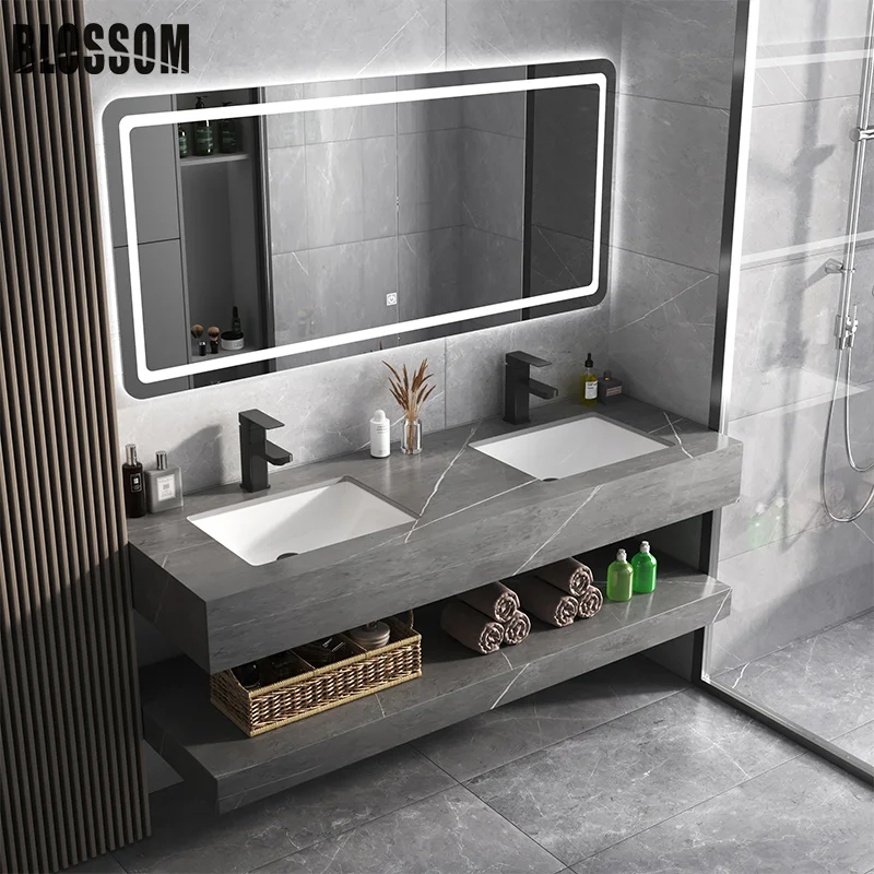 High Quality Modern Rock Slab Ceramic Wash Basin Square Floating Marble Bathroom Sink Home/Hotel Hand Wash Use Mount