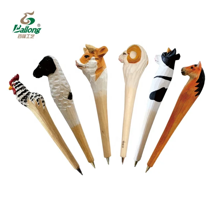 Handmade animal carved wooden ballpoint pen