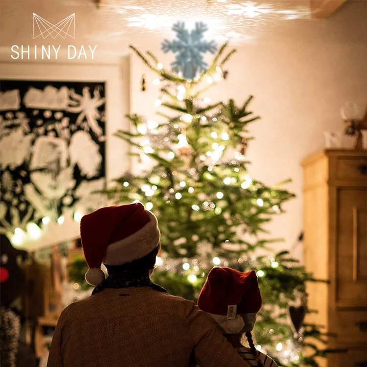 3D Whirligig Gold Blue Silver Projection Lamp Decoration Christmas Tree LED Snowflake Lights