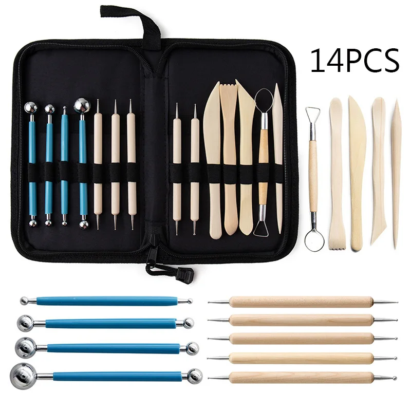 ceramic tools 14-piece set, clay clay-plastic materials, carving knives, balls, sticks, wave points, drill pens, clay tools