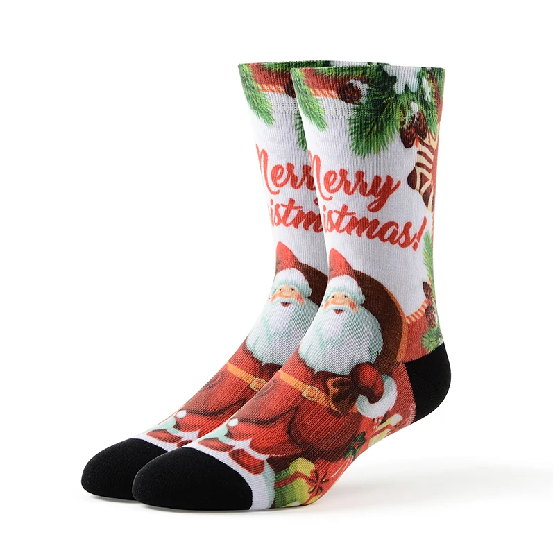 MEIKAN Christmas Series Fashion Pattern Men Socks Custom Coolmax Material Unisex Plain Knit Funny Print Crew Socks
