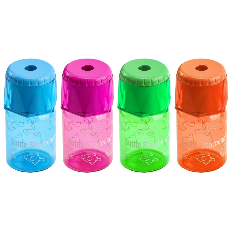 Wholesale Multi Color Cartoon Manual Rotary Pencil Sharpener with Transparent Tape Cap Four-Color for Elementary School Students