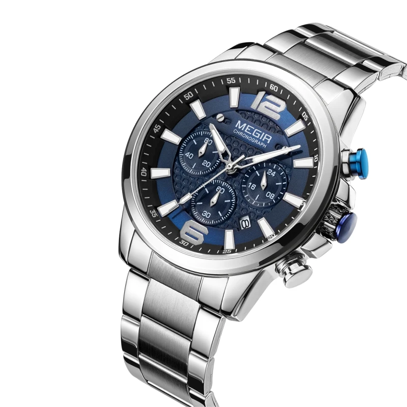 Megir Fashion Branded Watches Men Top Brand Quartz Watch kol saati Sport Metal Strap Waterproof Wrist Watches For Men