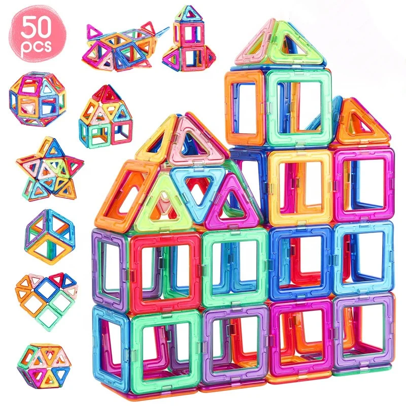 50PCS Magnetic Toys Magnetic Construction Toys 3D Magnetic Puzzle Construction Montessori Toys for Kids
