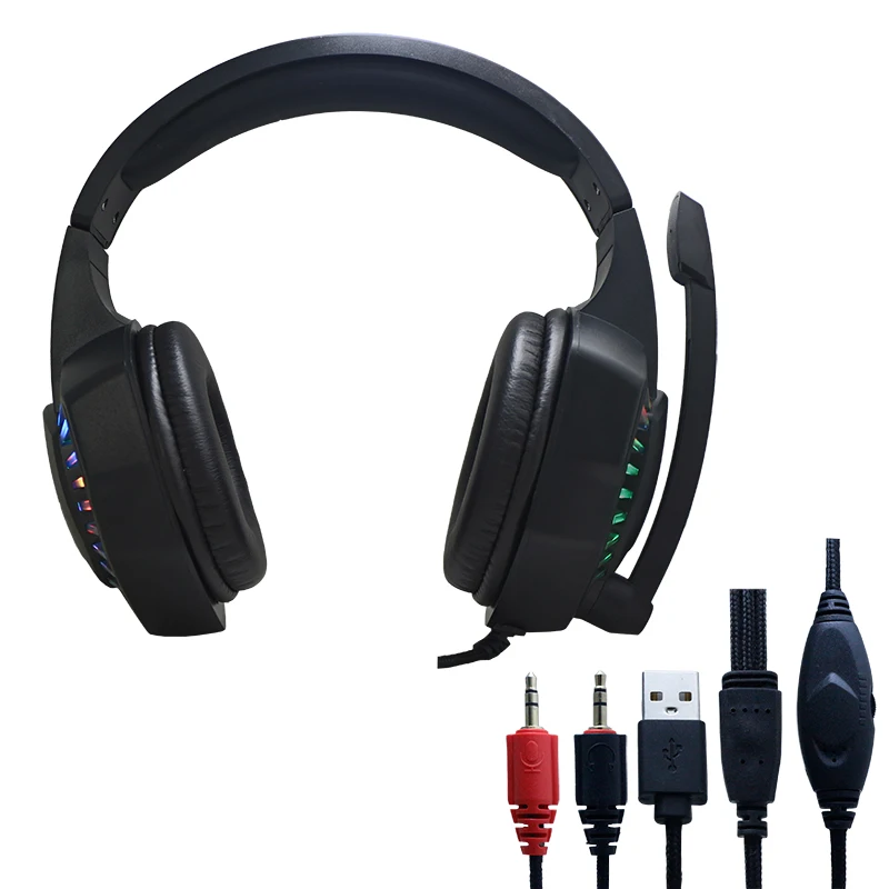 OME & ODM Wired Gaming Headset 3.5mm LED Microphone Headphones Retractable Rotating Headset