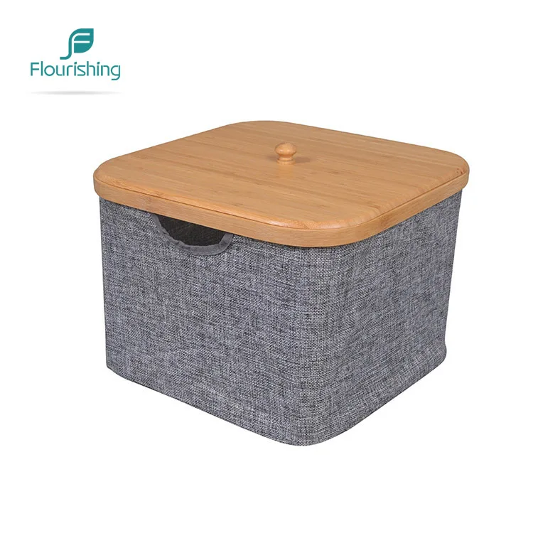 Folding cloth storage box Cloth Laundry basket with bamboo lid