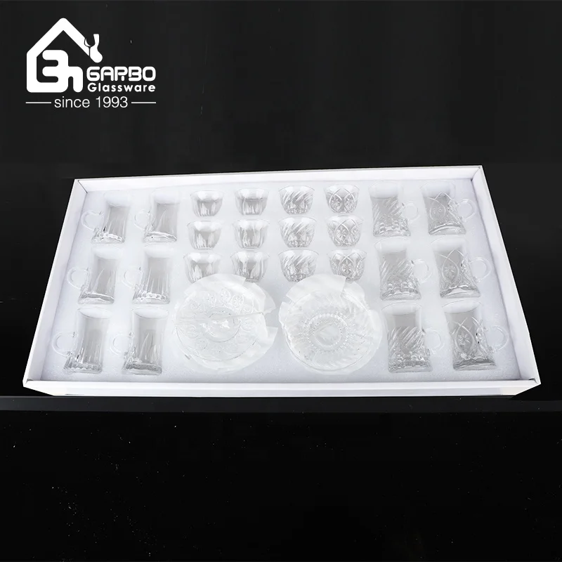 Factory wholesale foam gift box pack 2oz tea cup set 36pcs 60cc glass cawa cup for Moroccan Arabic Tea Serving Turkish Cawa CUp