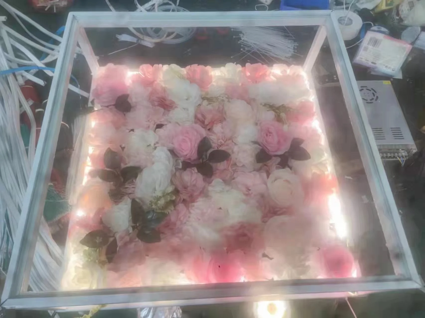 Wedding Supplies Backdrop Flower Decoration Clear Glass Stage Platform White Light Up Flower Led Dance Floor