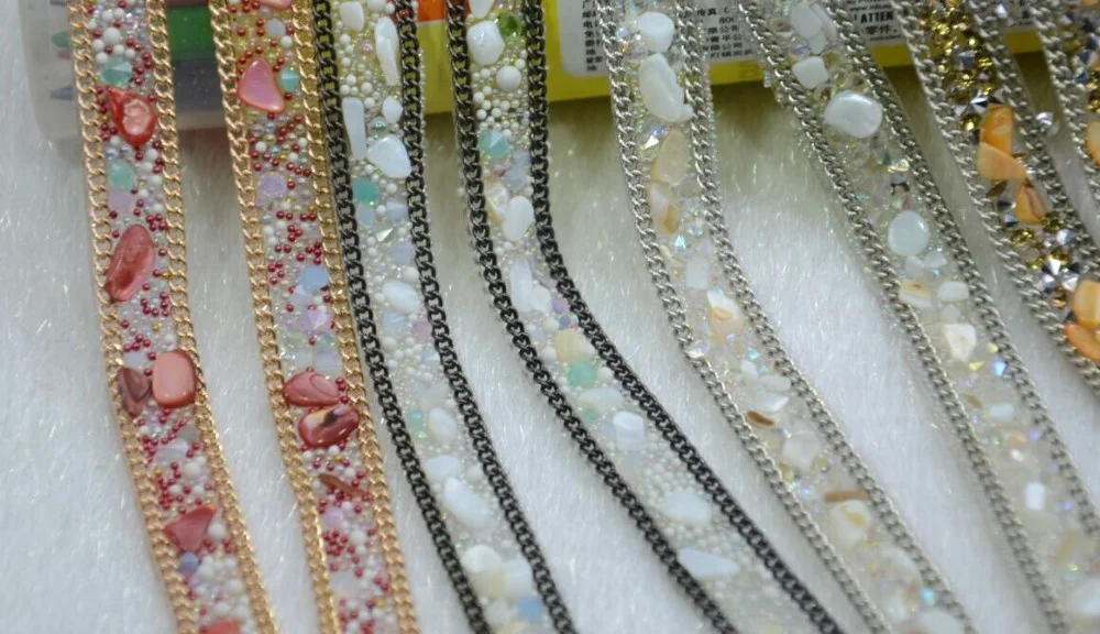 1.2*50cm rhinestone chain bead crystal stone trim ribbon for clothing neckline hot fix gravel banding tape