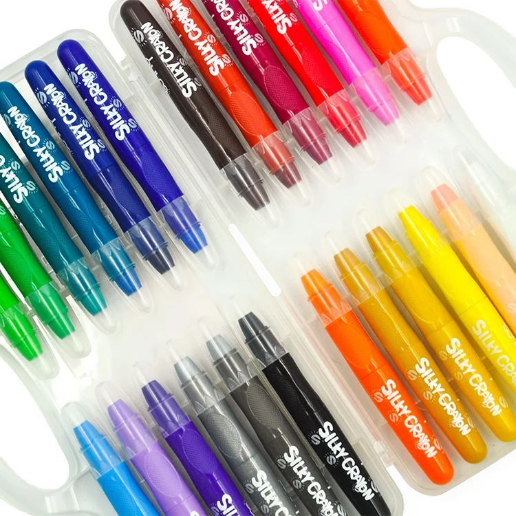 SUNNY 24 Colors non toxic OEM soft  big draw stationery markers sticks washable gel kids silky crayon for toddlers
