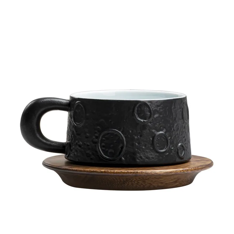 Planet Surface Design Wooden Saucer High-End Luxury Style 200ml Cappuccino Mug
