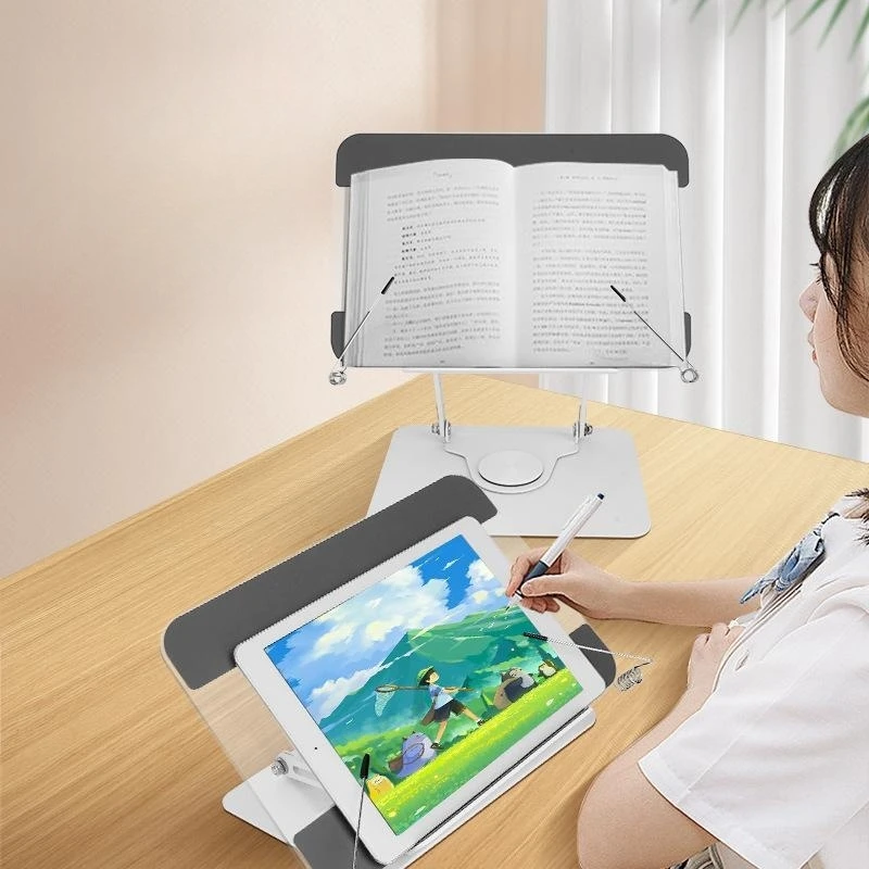 Custom metal 360 Rotatable cookbook holder reading desk stand comic book display folding transparent acrylic book stand