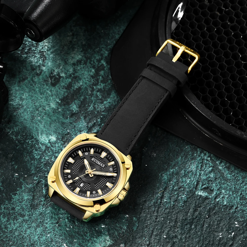Relojes Hombre RUIMAS 303 Original Brand Men Leather Quartz Watches Waterproof Luxury Square Watch