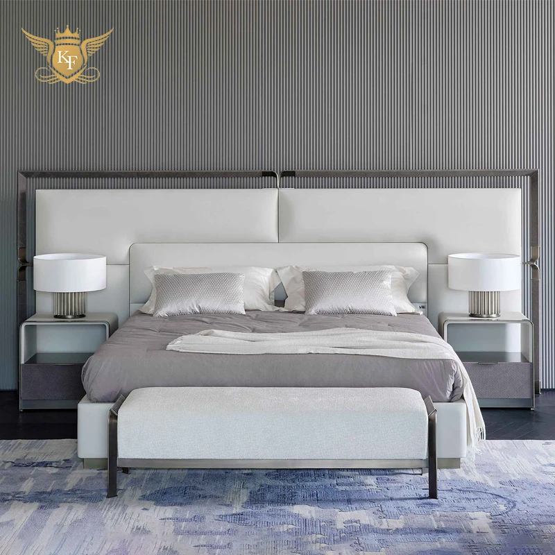 Leather Double King Size Solid Wood Modern Bed Frame Design Bedroom Furniture