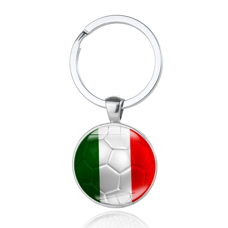 Glass metal keychain Brazil Spain Croatia football soccer flag keychain crafts 2024 wholesale